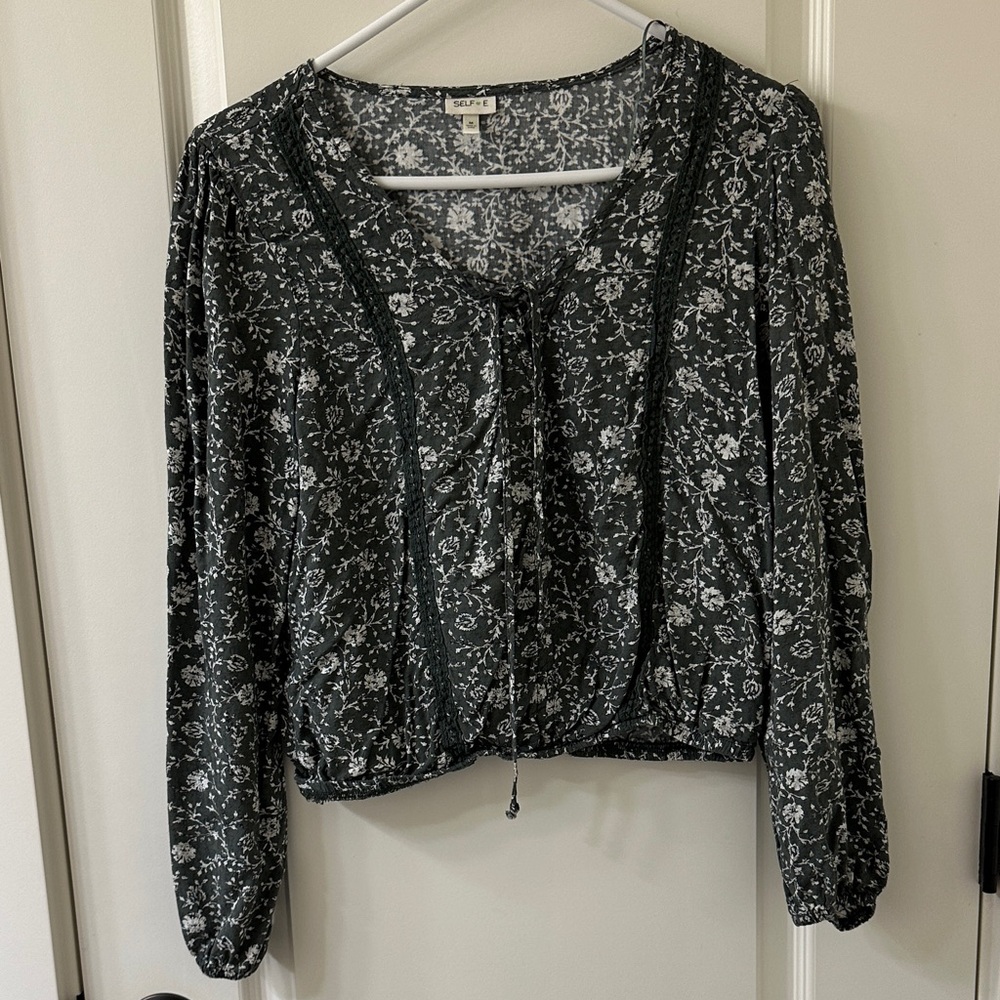 Self E Women's Dark Green Floral Blouse